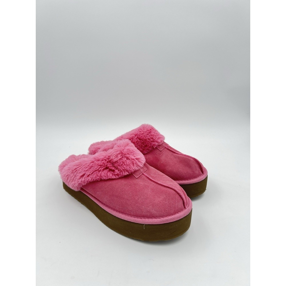 Women's Pink Plush Faux Fur House Slippers Cozy Slip On Indoor Shoes
